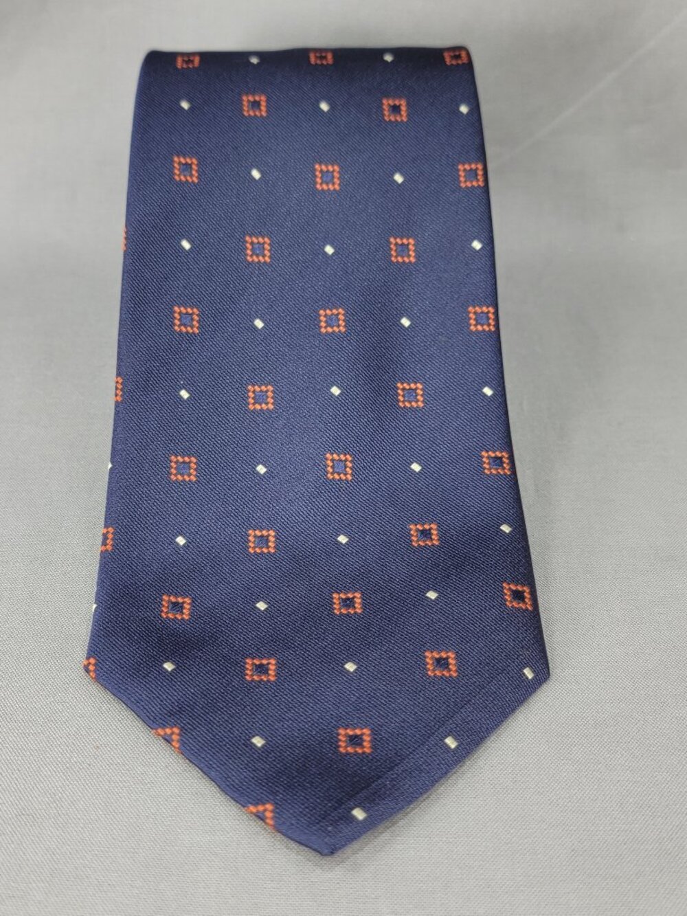 Angelo Stanganini Silk Necktie Tie Mens Navy Orange Geometric Square Italy